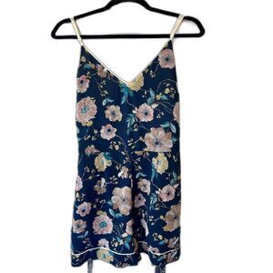 Navy Floral V-Neck Romper for Summer with Adjustable Straps and Removable Belt